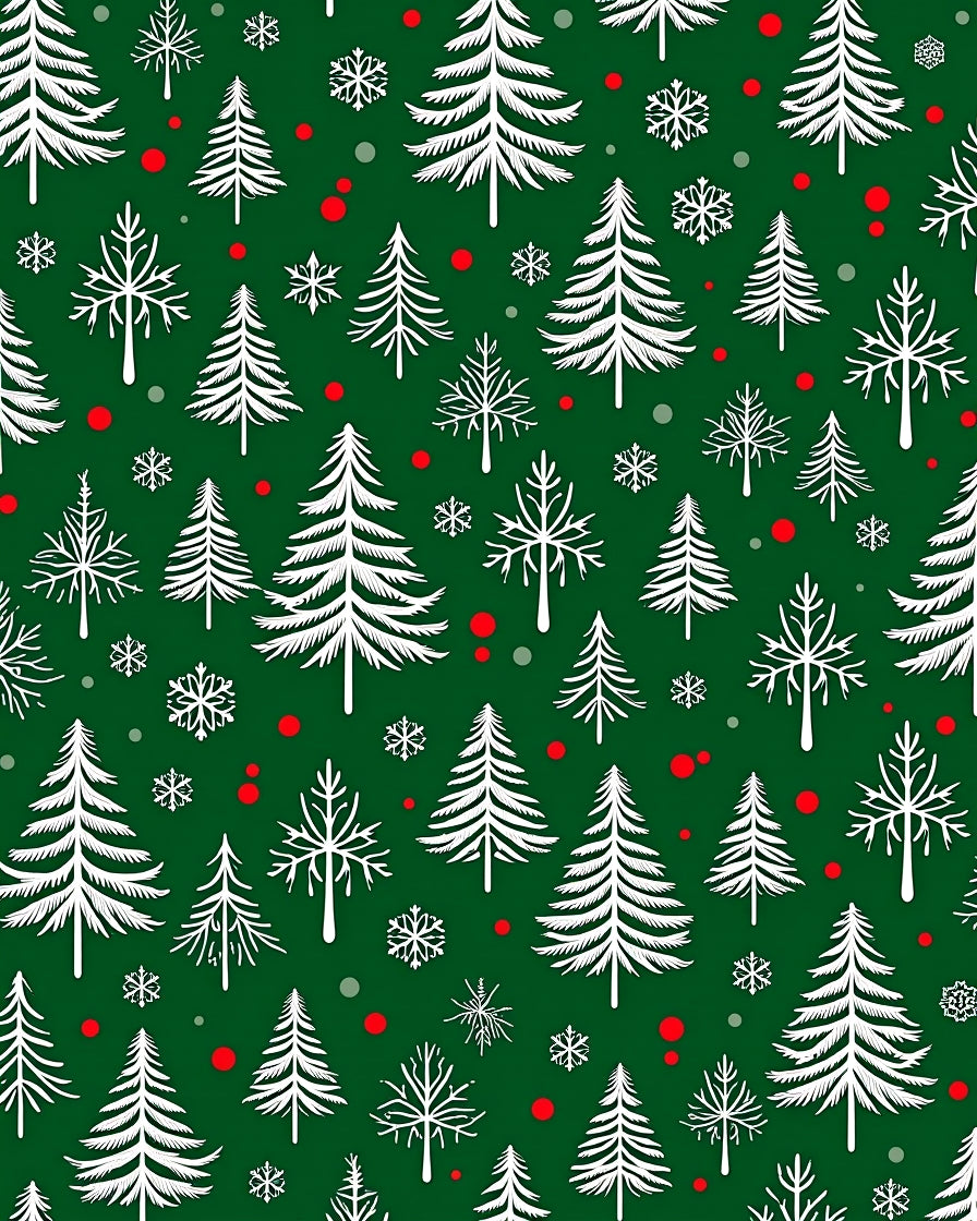 White Evergreen Snowflakes Scattered Red Dots Rug