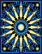 Radiant Blue Golden Sunburst Medallion Rug