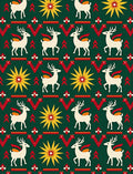 Green White Red Yellow Deer Sun Motif Rug