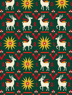 Green White Red Yellow Deer Sun Motif Rug