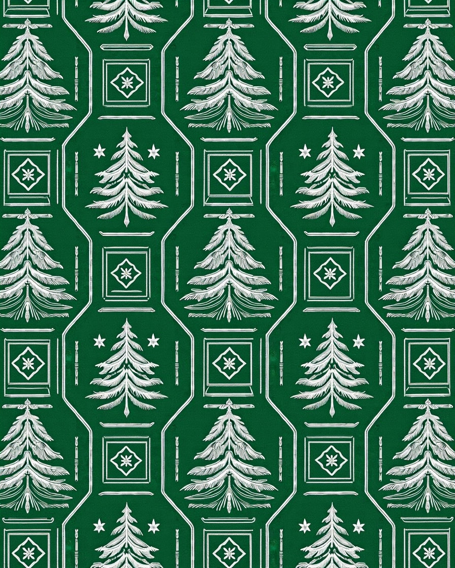 Classic Green White Christmas Tree Medallion Rug