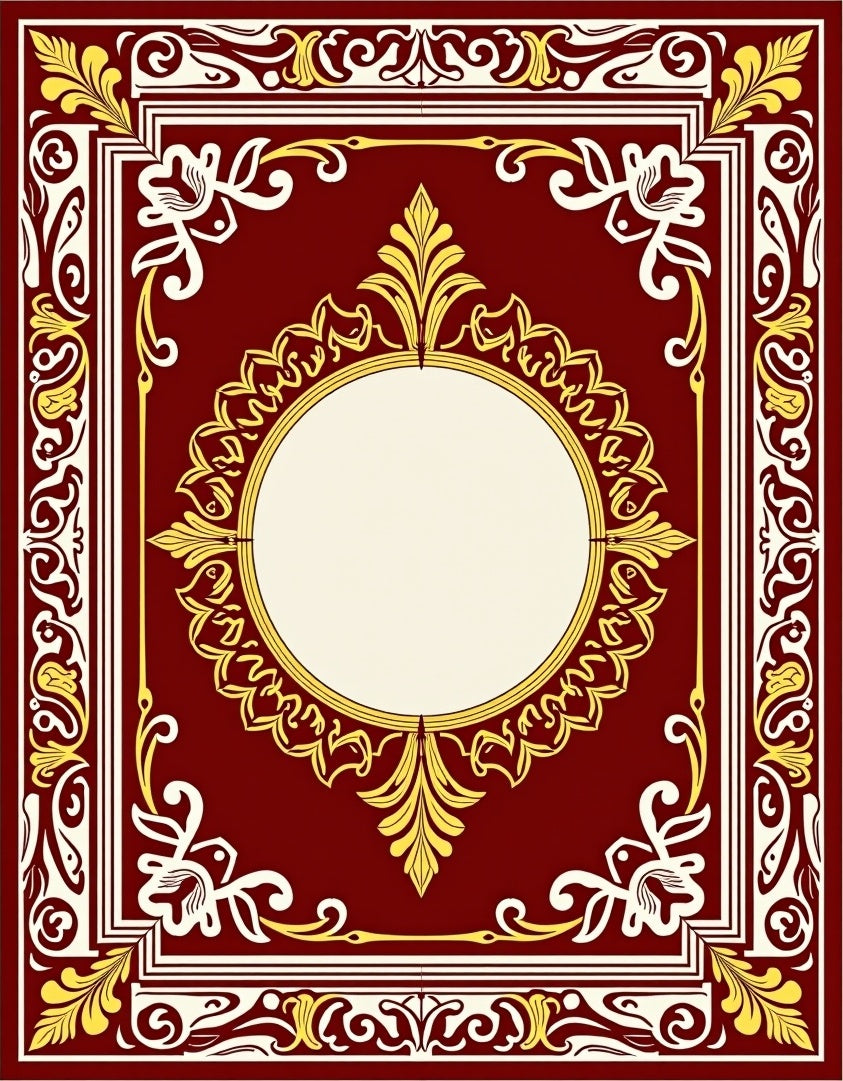 Crimson Gold Floral Medallion Frame Rug