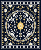 Mystical Navy Gold Celestial Creatures Rug