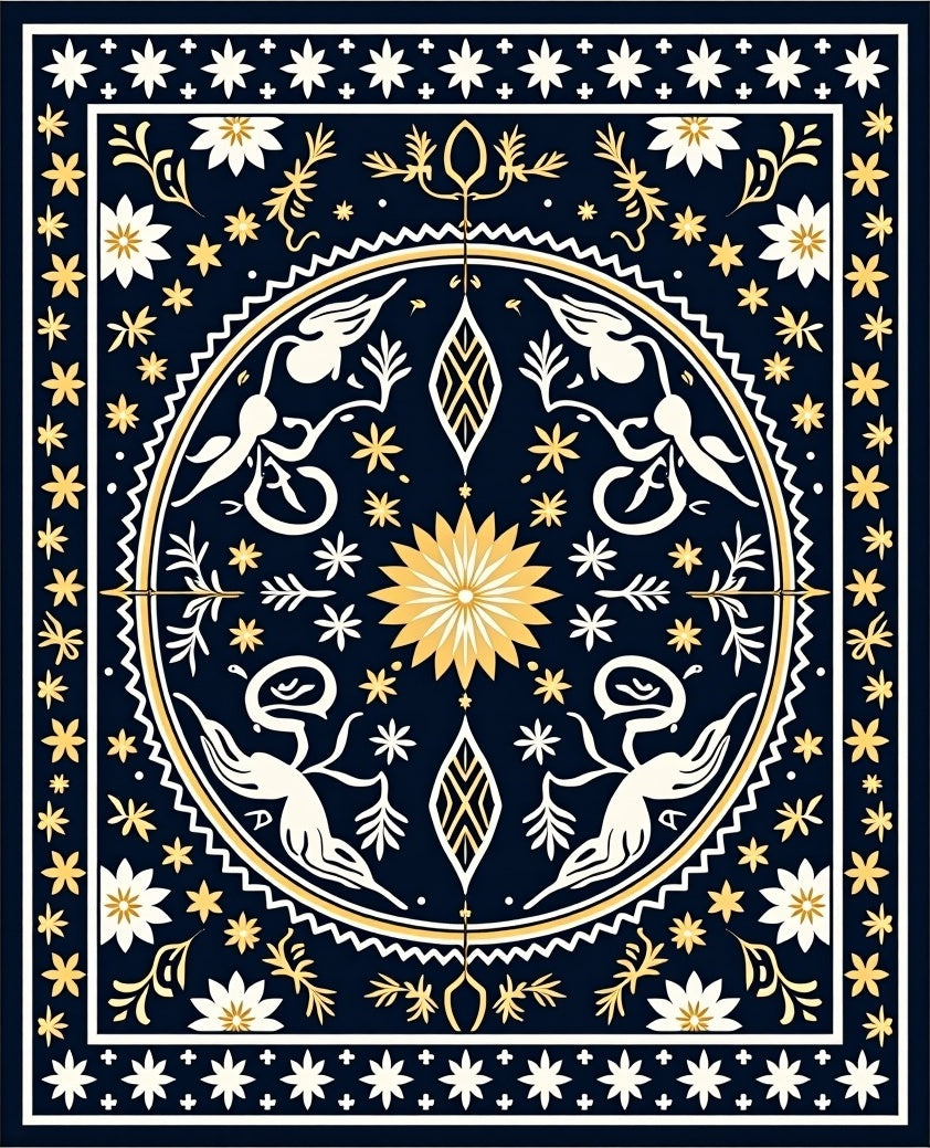 Mystical Navy Gold Celestial Creatures Rug