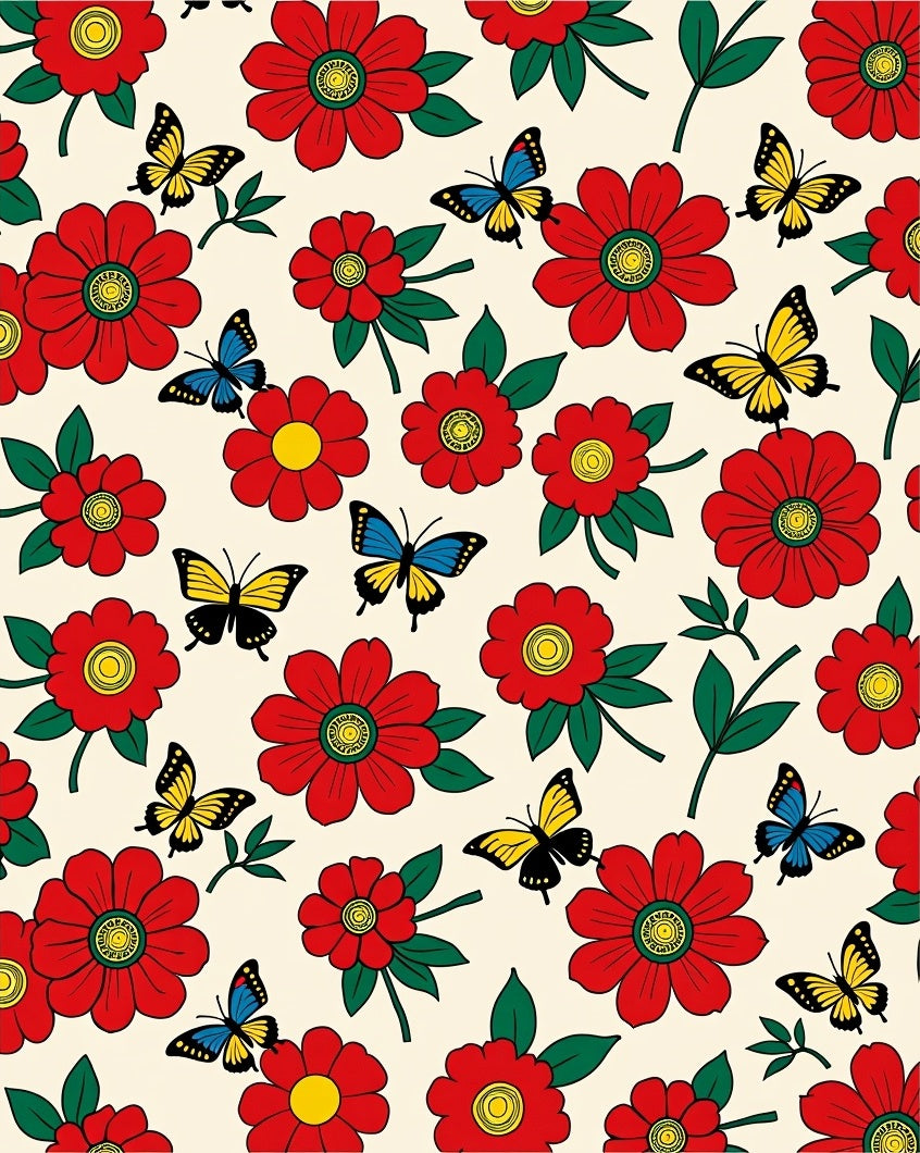 Red Flower Yellow Butterfly Garden Rug
