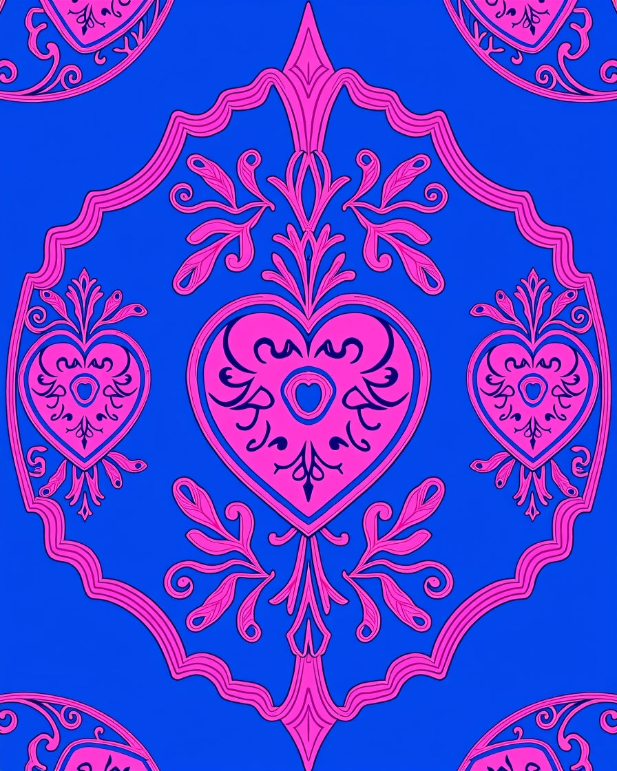 Hot Pink Heart Rococo Blue Rug