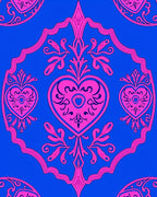 Hot Pink Heart Rococo Blue Rug