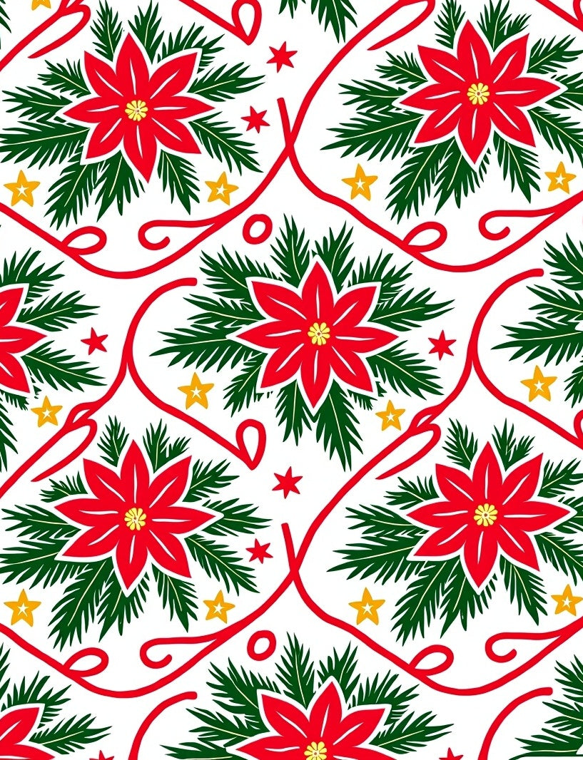 Red Poinsettia Christmas Garland Rug