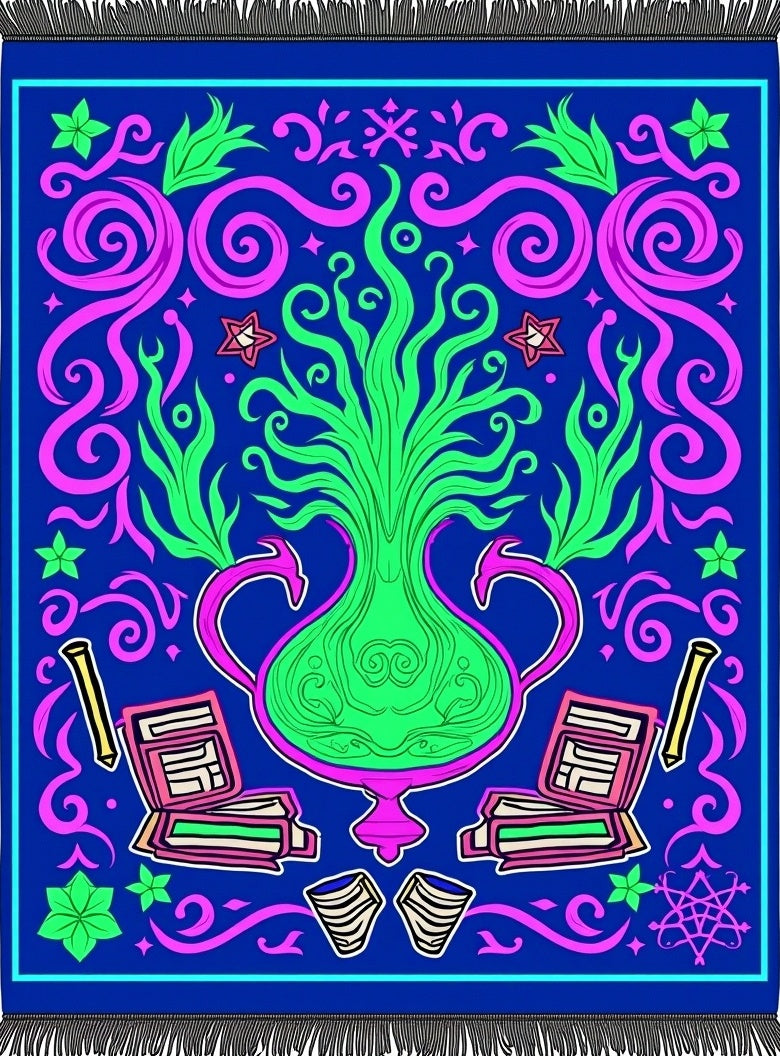 Vibrant Blue Pink Green Floral Vase Rug