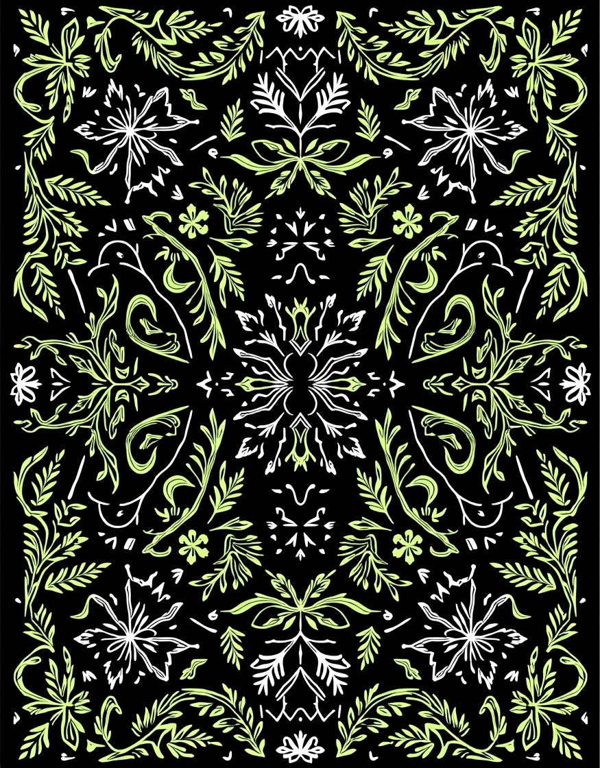 Earthy Green Vine Scroll Medallion Rug
