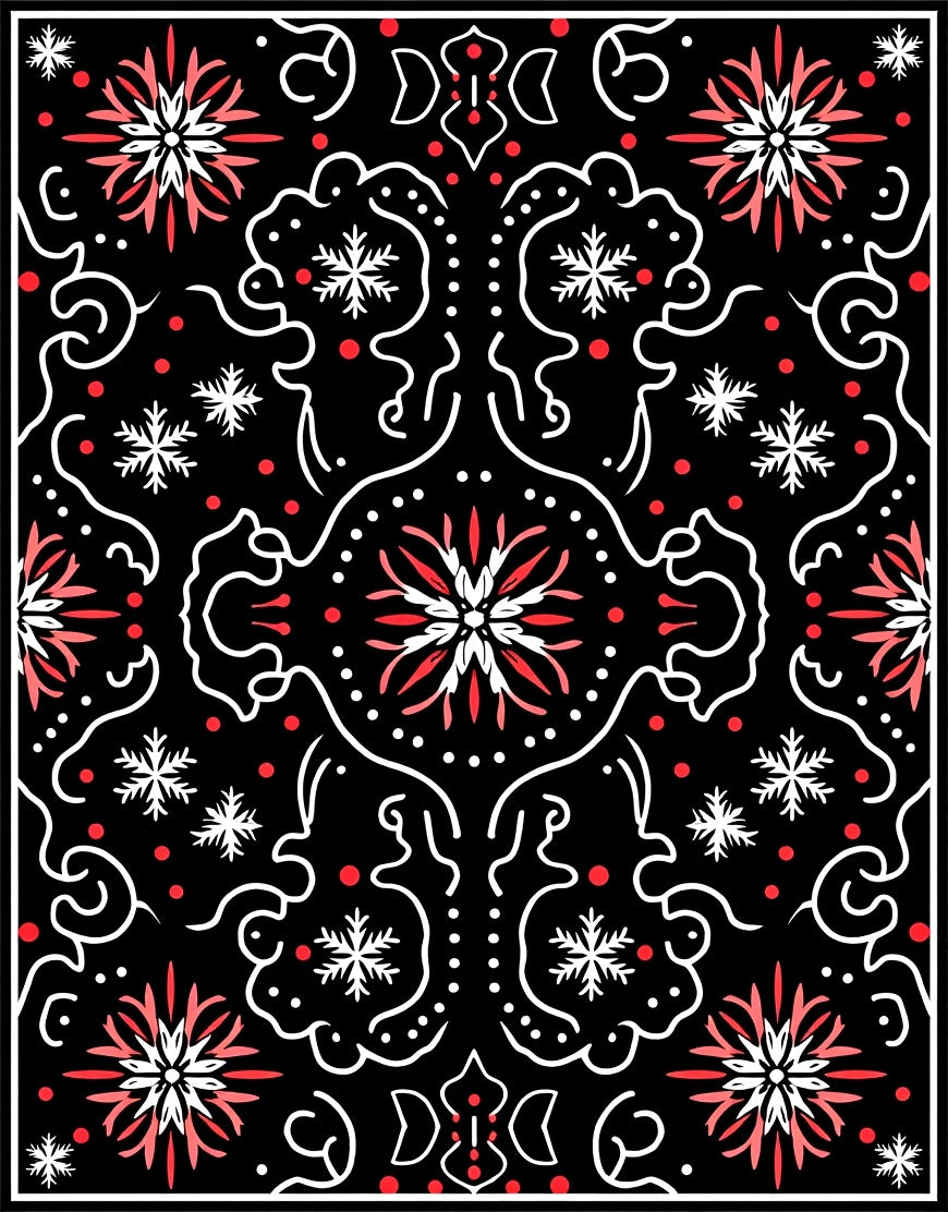 Crimson Snowflake Floral Symmetry Rug