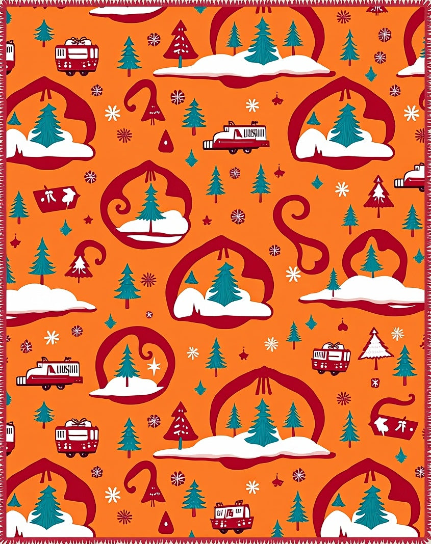 Orange Whimsical Winter Holiday Trees Rug