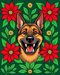 Joyful German Shepherd with Red Poinsettias Rug