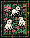Whimsical Puppy Floral Garden Rug