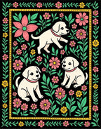 Whimsical Puppy Floral Garden Rug
