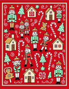 Festive Nutcracker Candy Cane Village Scene Rug