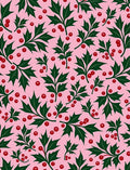 Whimsical Holly Berries Pink Background Rug