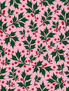 Whimsical Holly Berries Pink Background Rug