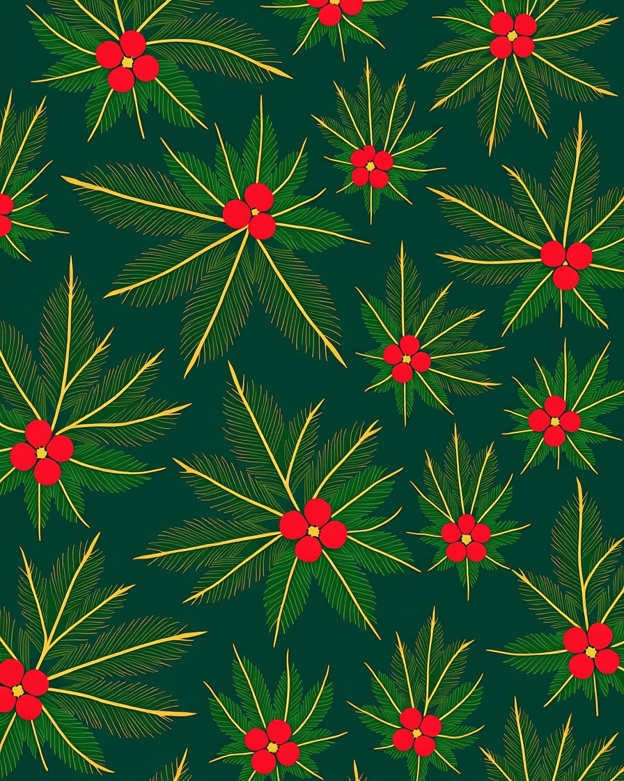 Emerald Green Red Berry Holly Burst Rug