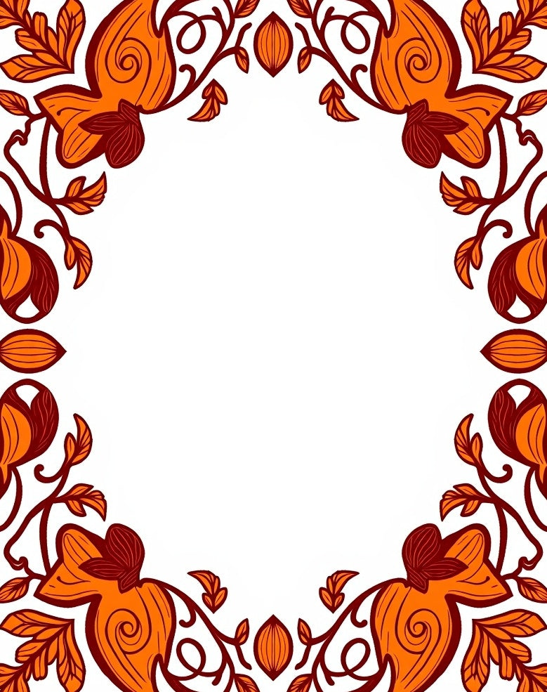 Autumnal Orange Floral Vine Border Rug