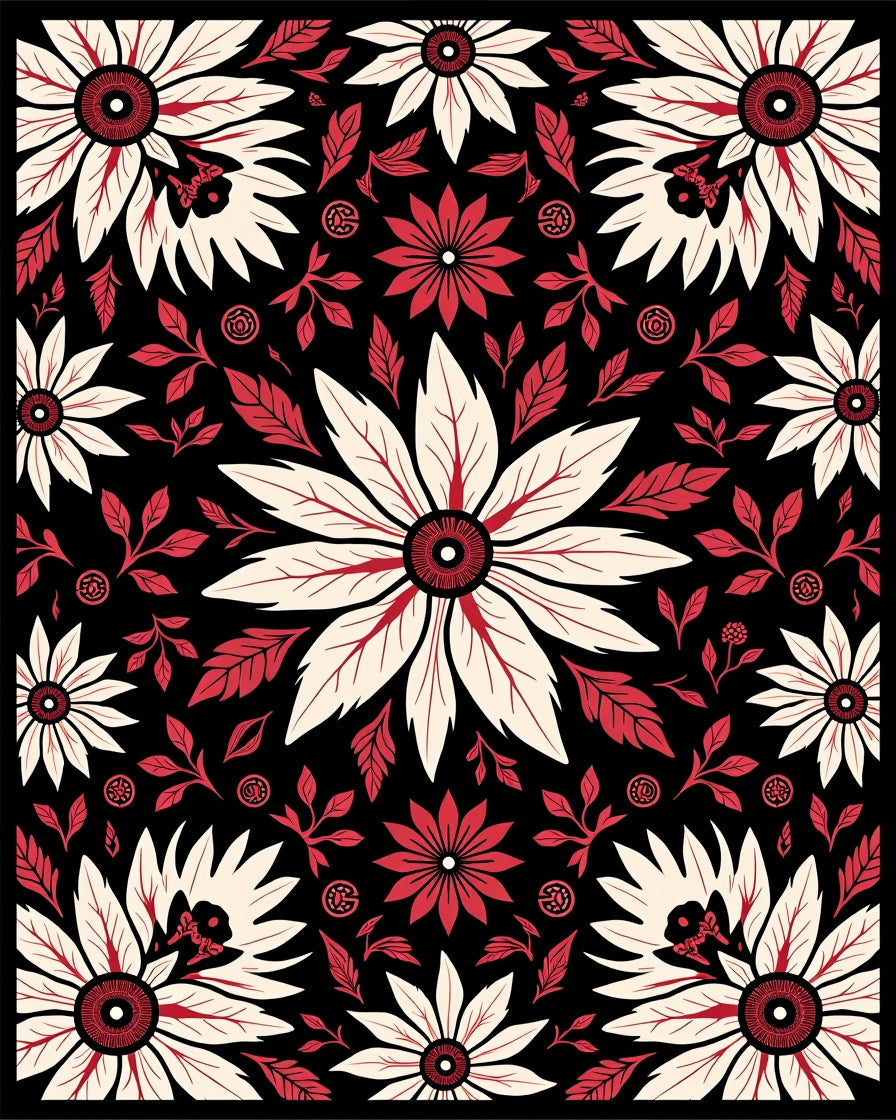 Crimson Cream Floral Garden Medallion Rug