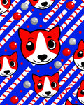 Cute Red Dog Faces Blue Stripe Rug