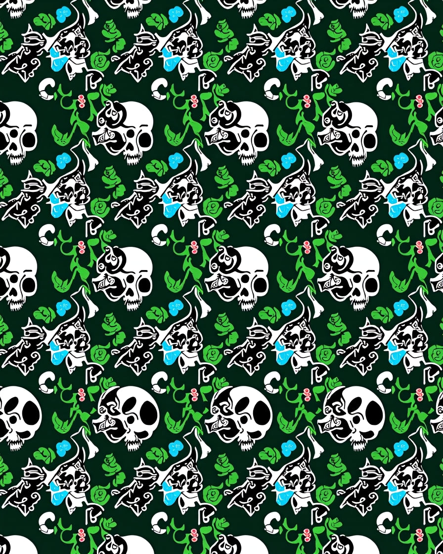 Dark Skull Floral Vine Whimsical Rug