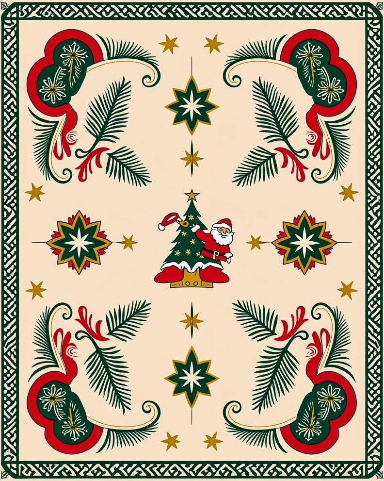 Festive Santa Christmas Tree Star Rug