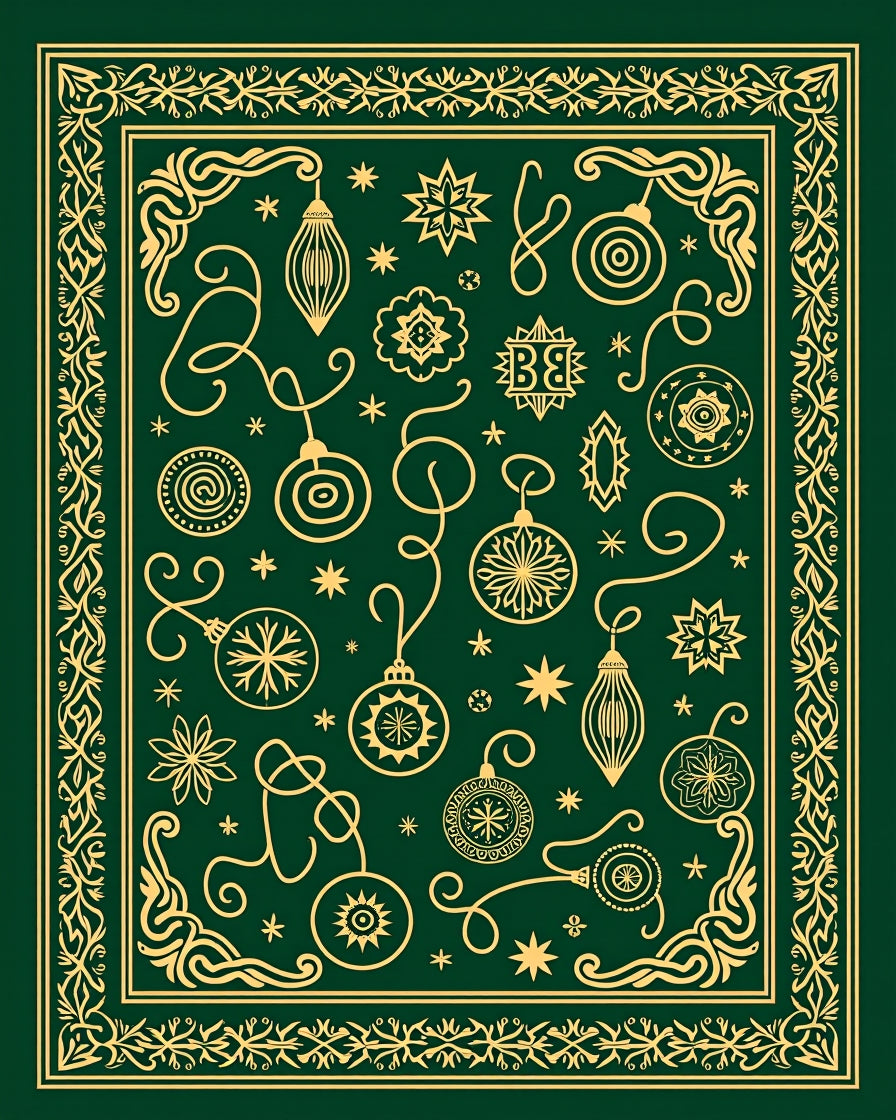 Gold Ornaments on Emerald Green Background Rug
