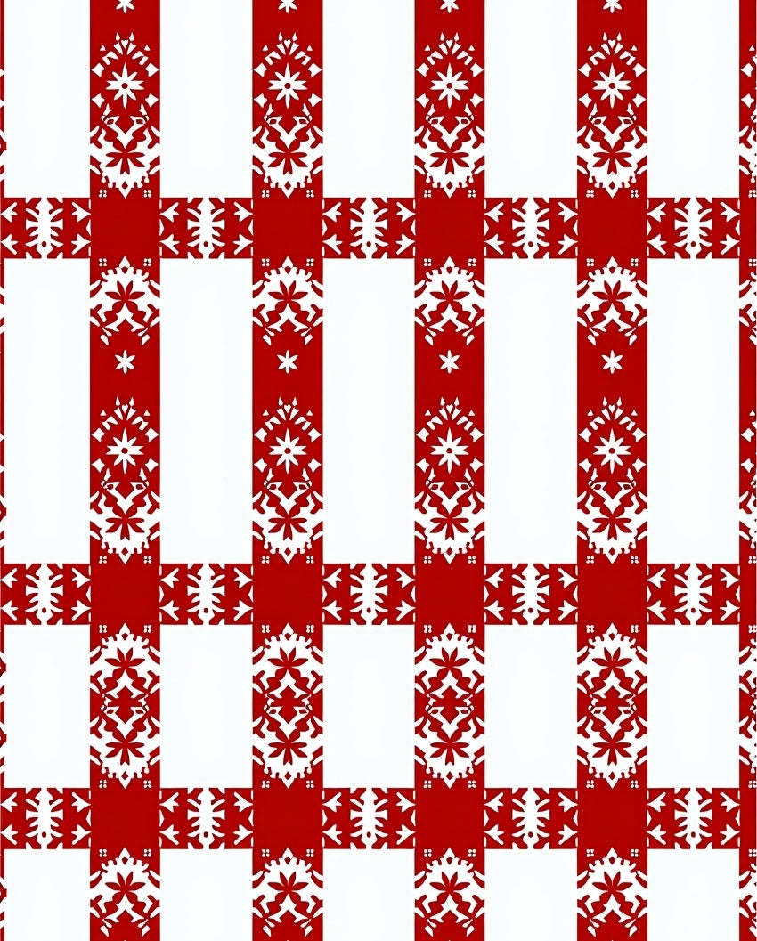 Bold Red White Gingham Floral Medallion Rug