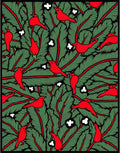 Red Birds Green Foliage Clumps Rug