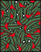 Red Birds Green Foliage Clumps Rug