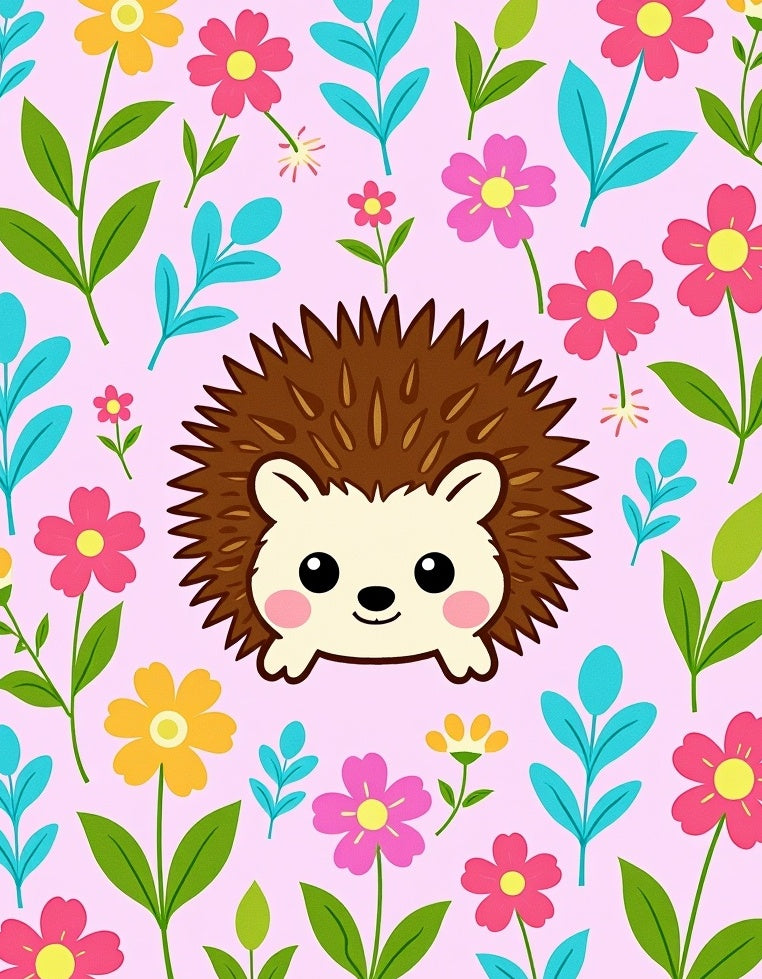 Cute Hedgehog Floral Meadow Rug