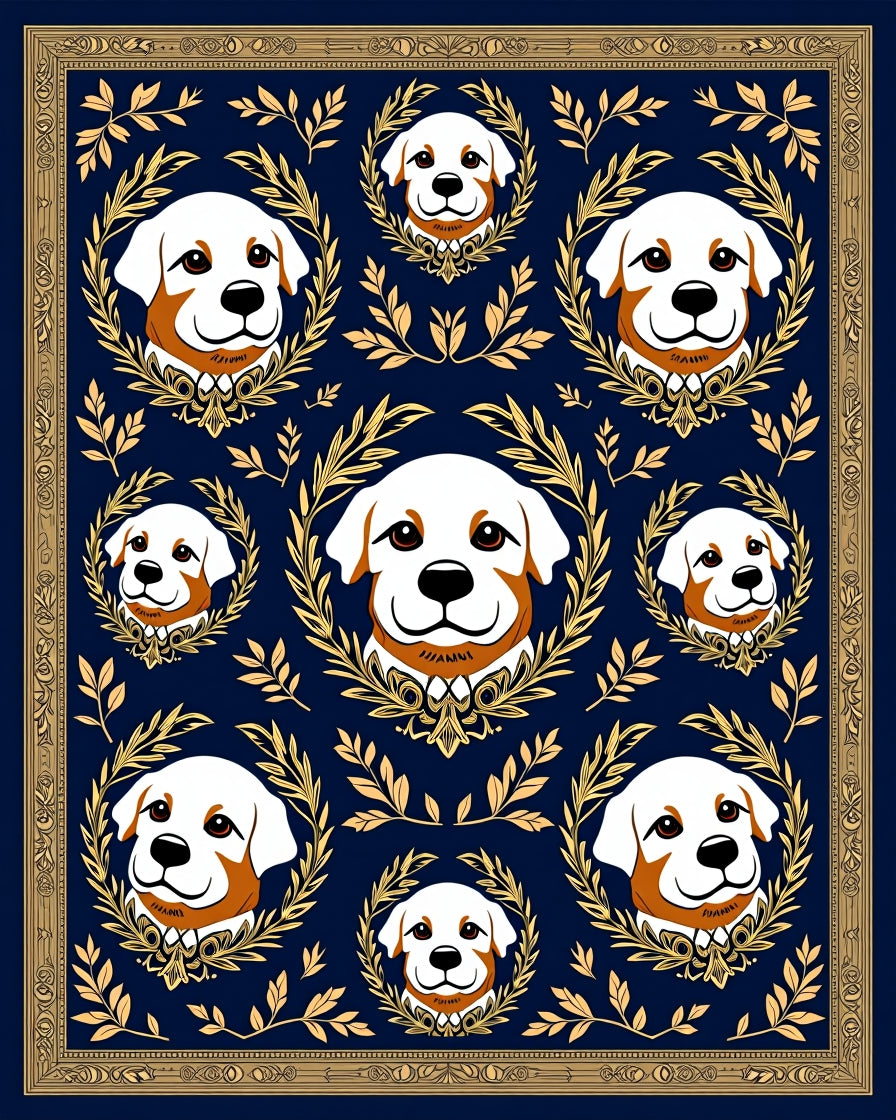 Golden Laurel Dog Portrait Navy Rug