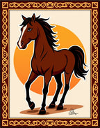 Brown Horse with Orange Sun Border Rug