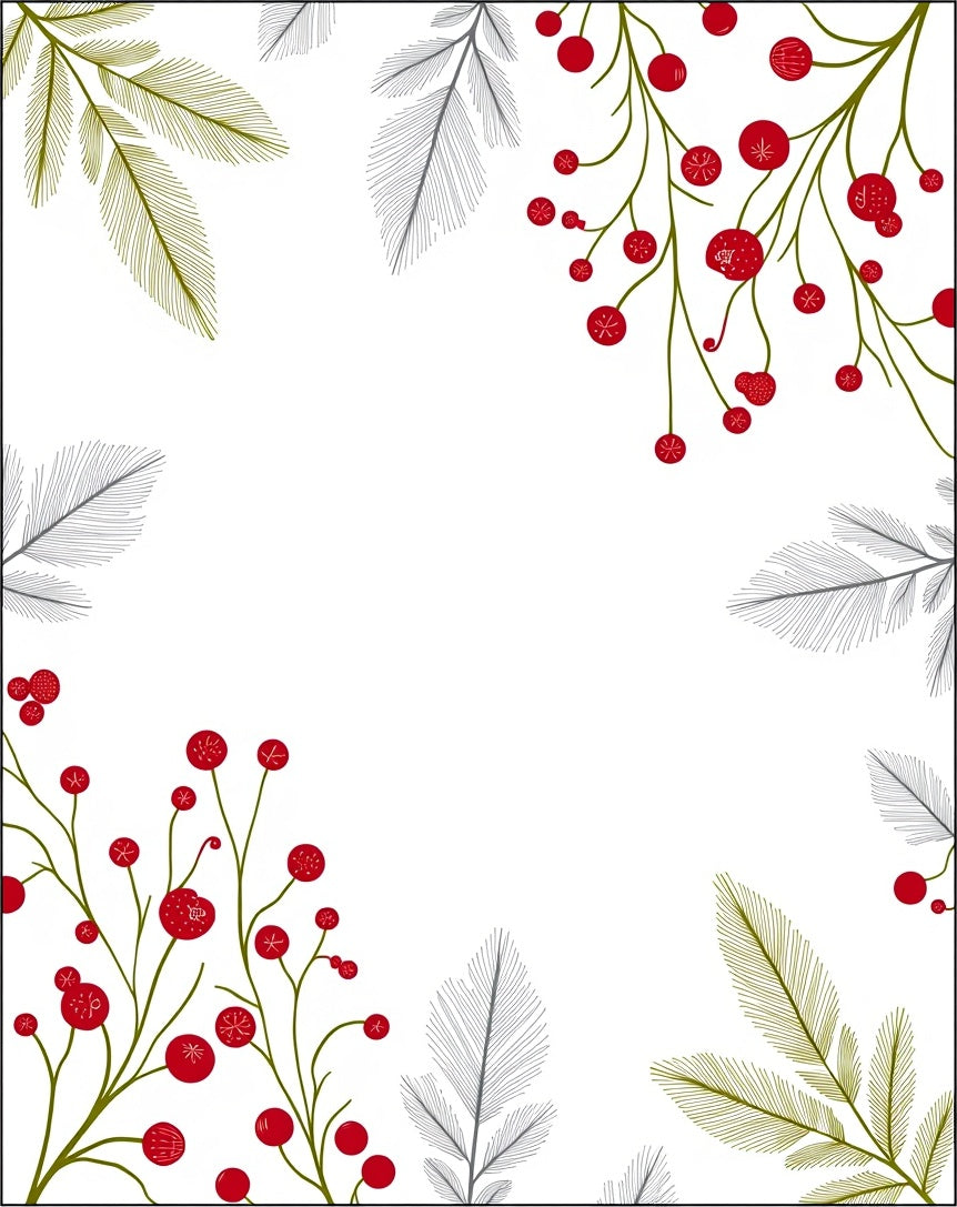 Red Berry Green Branch Leaf Scatter Rug