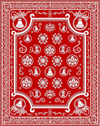 Red White Bell Floral Medallion Border Rug