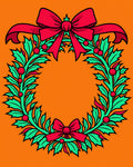 Green Holly Wreath Red Bows Rug