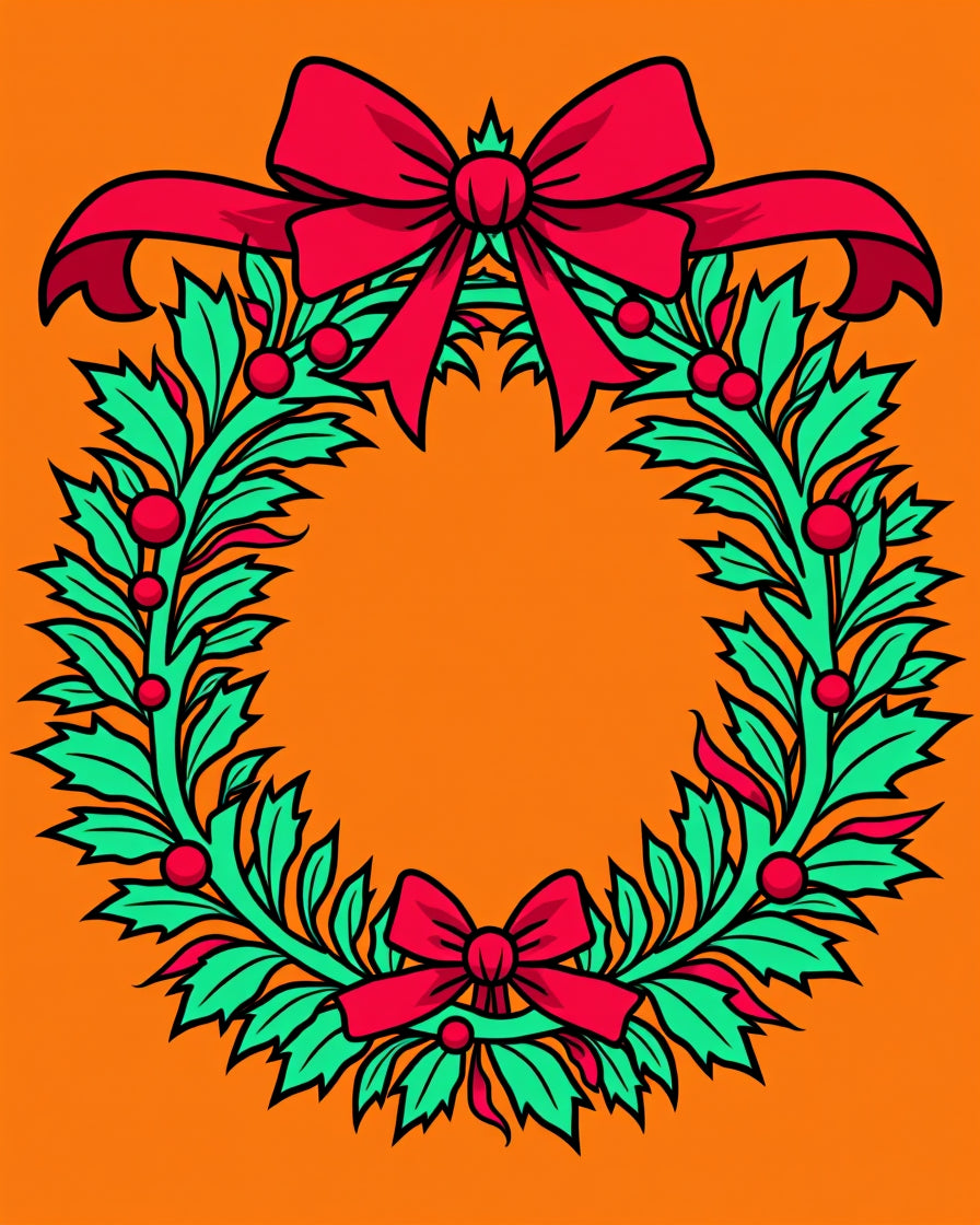 Green Holly Wreath Red Bows Rug