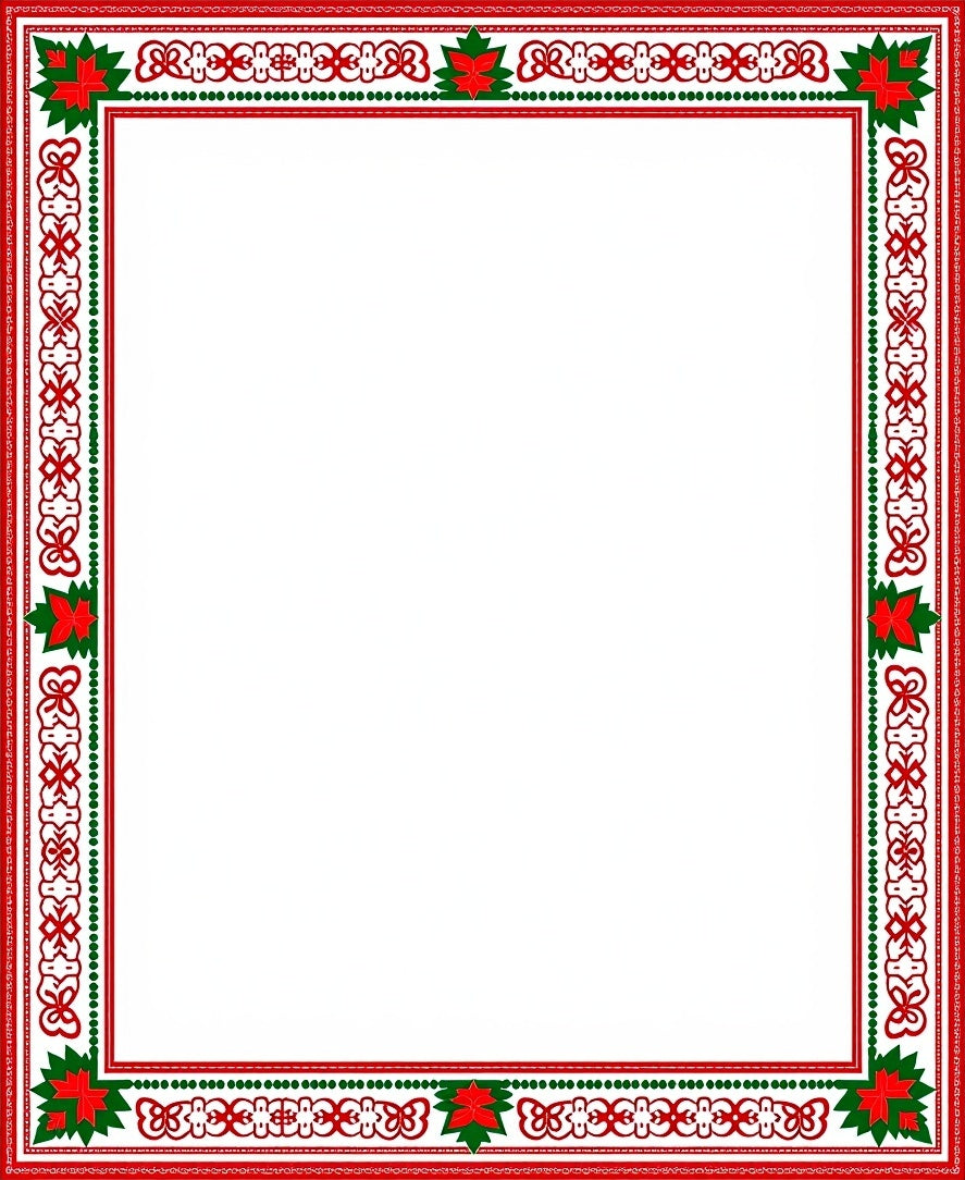 Red Green Poinsettia Christmas Border Rug