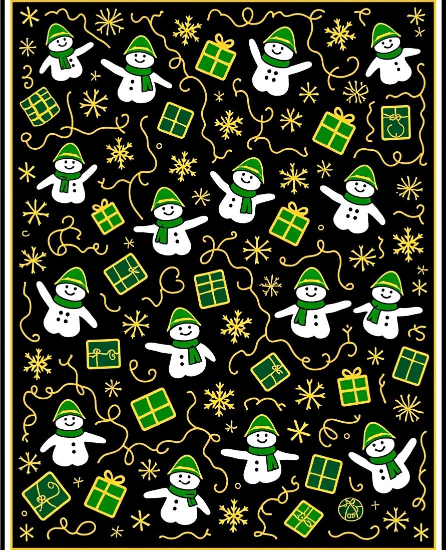 Christmas Snowman Black Green Gift Snowflake Rug