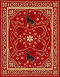 Crimson Red Dog Floral Scroll Rug