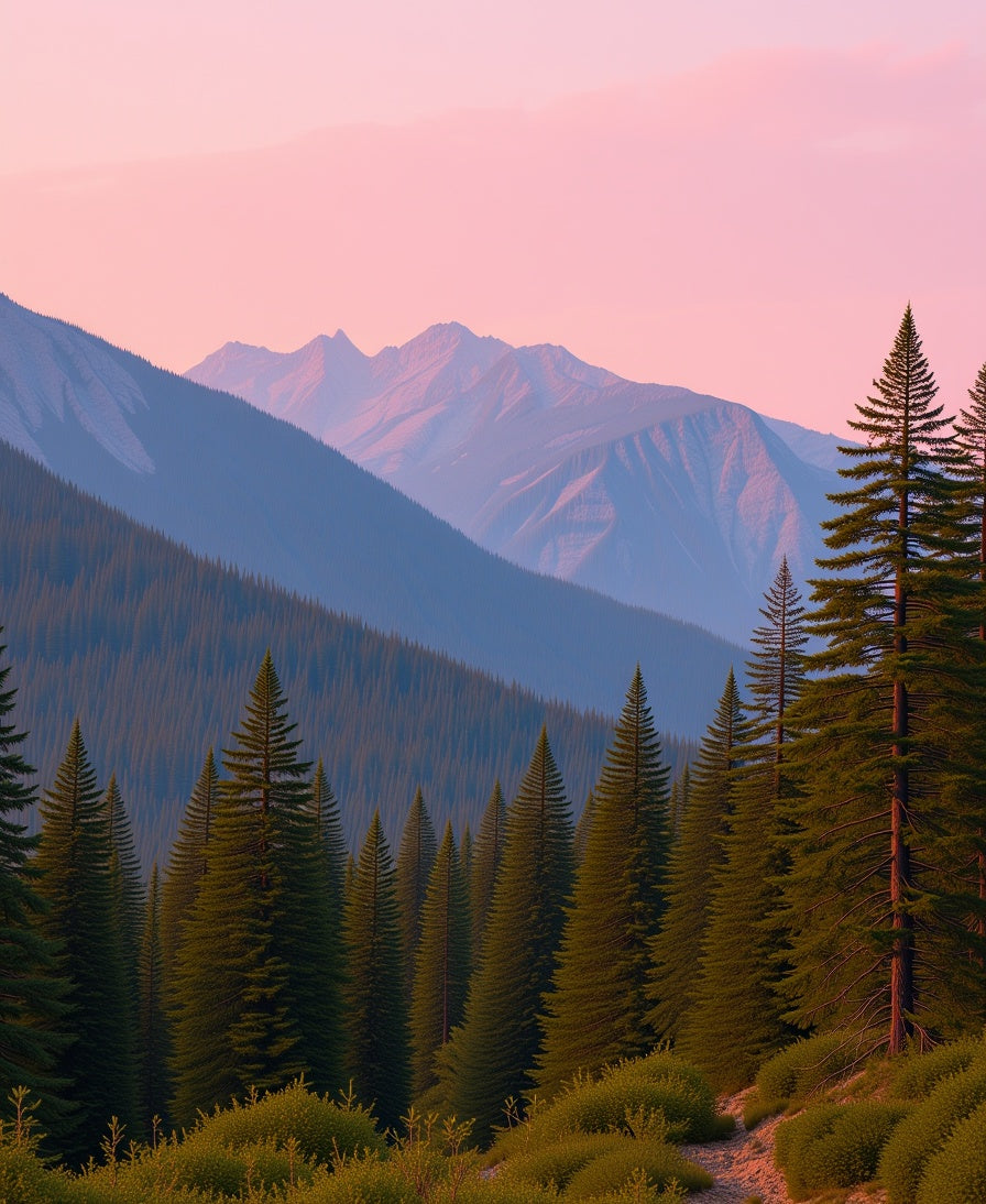 Misty Mountain Pine Forest Sunrise Rug