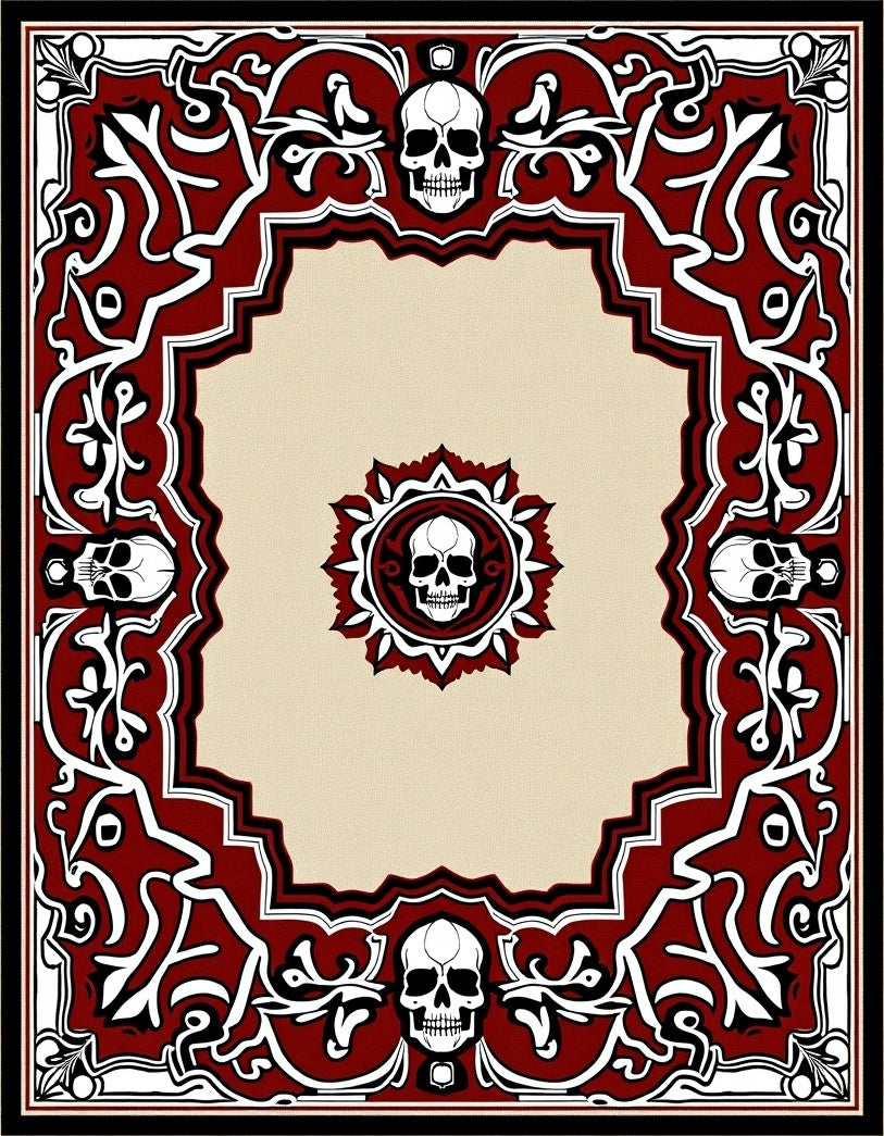 Crimson Skull Gothic Floral Border Rug