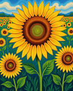 Golden Sunflower Field Landscape Rug