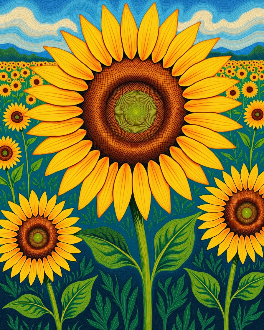 Golden Sunflower Field Landscape Rug