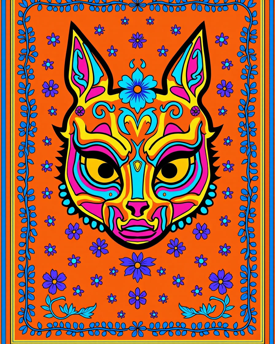 Vivid Orange Fox Floral Border Rug
