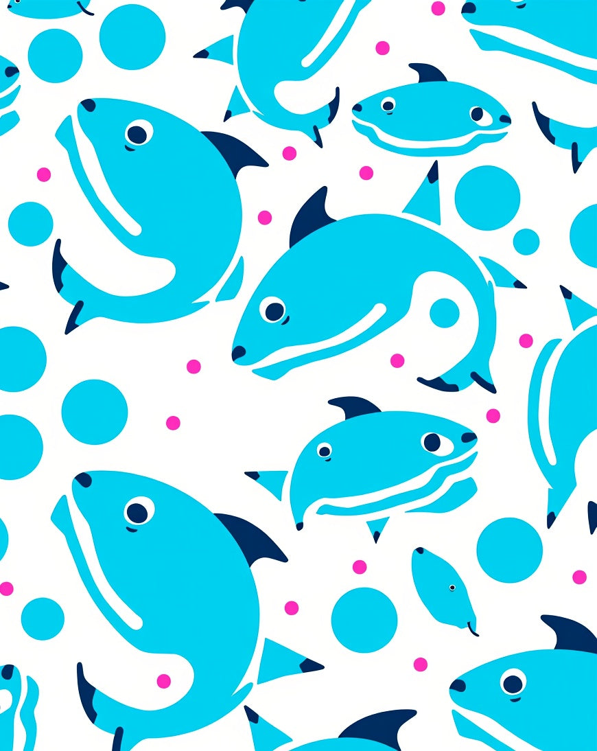 Whimsical Blue Fish Bubble Splash Rug