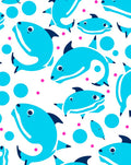 Whimsical Blue Fish Bubble Splash Rug