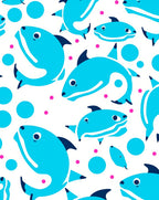 Whimsical Blue Fish Bubble Splash Rug